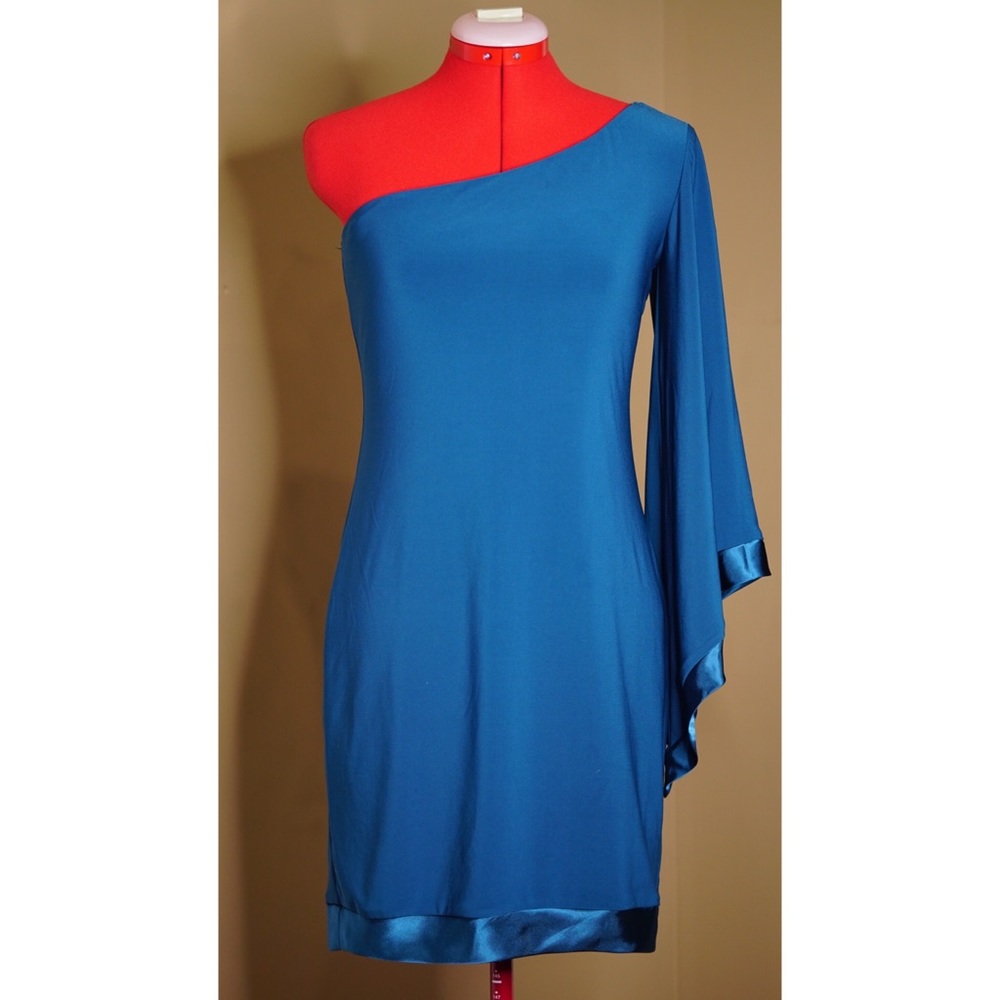 Satin Trim One Shoulder Dress